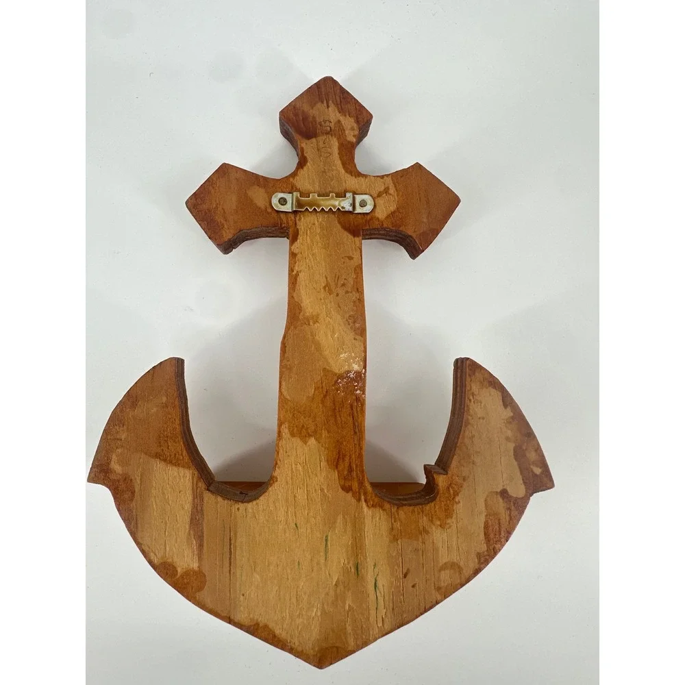 Vintage Wooden Anchor Cross Wall Shelf Nautical Religious Decor Small Ledge